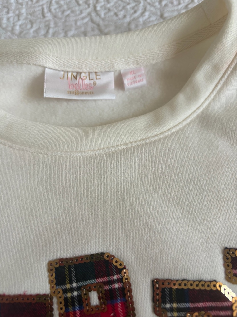 New Jingle Belles by Kim Gravel Totally Tartan Holiday Sweatshirt Cream X-Large - Picture 3 of 12